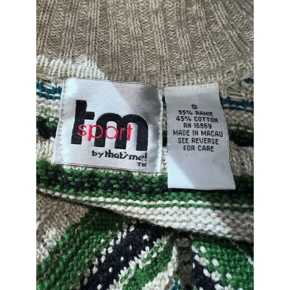 Vintage TM Sport by That's Me! Zip up Blue Green Beige Knit Cardigan Size Small - Picture 8 of 9